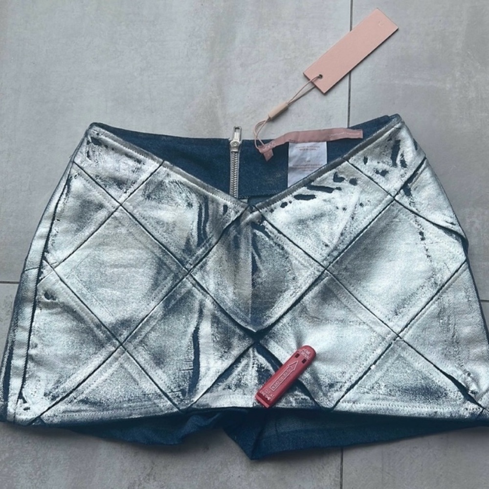 Char Workroom Short Woven Wax Denim Mini Skort